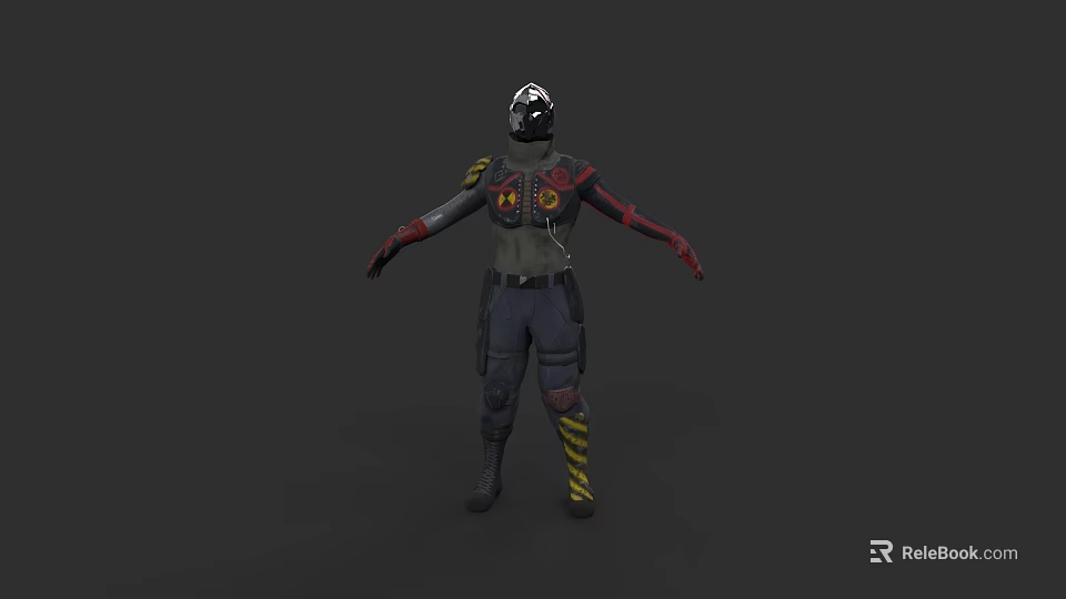 Game and Movie Character Wearing Helmet Green Chest Red Black Arms Dark Pants Yellow Stripes 3d model 
