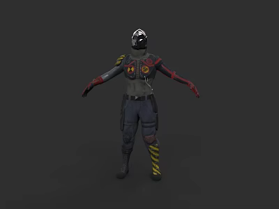 Game and Movie Character Wearing Helmet Green Chest Red Black Arms Dark Pants Yellow Stripes 3d model