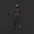 Game and Movie Character Wearing Helmet Green Chest Red Black Arms Dark Pants Yellow Stripes