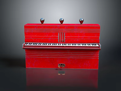 Red Vintage Piano With Three Spherical Knobs And Classic Keyboard 3d model