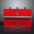 Red Vintage Piano With Three Spherical Knobs And Classic Keyboard