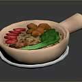 Delicious Clay Pot Rice with Tomato Slices Meatballs Green Vegetables and Meat