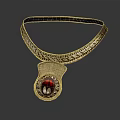 Elegant Vintage Golden Necklace With Intricate Design And Red Gemstone Pendant