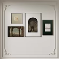 Diverse Wall Art Collection Featuring Arch Architecture And Landscape Paintings With Various Frames 3d model