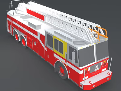 Red and White Fire Truck with Extended Ladder for Emergency Rescue Operations 3d model
