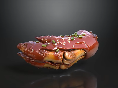 Delicious Braised Pork Trotter With Red Sauce Scallions And Sesame Seeds On Black Background 3d model