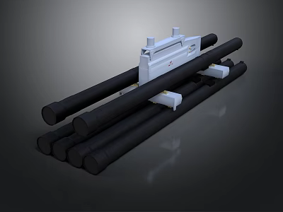 Black Stacked Pipes With White Structural Frame Industrial Components 3d model