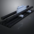 Black Stacked Pipes With White Structural Frame Industrial Components 3d model