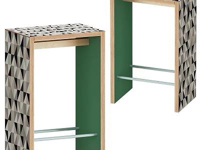 Modern Geometric Pattern Stools Featuring Green Interior Wooden Frame And Metal Rungs 3d model