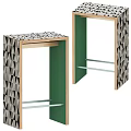 Modern Geometric Pattern Stools Featuring Green Interior Wooden Frame And Metal Rungs