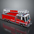 Detailed Red Fire Truck Lego Brick Model With Extended Ladder And White Top