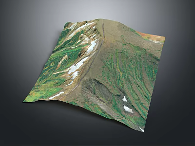Mountainous Terrain 3D Model With Green Vegetation And Snow Covered Areas 3d model