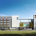 Modern School Building With Teaching Facilities Playground Basketball Court And Green Trees