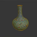 Elegant Decorative Blue Vase With Traditional Floral Patterns And Colorful Details