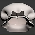 White Beret Hat Featuring Gray Bow Decoration for Stylish Fashion Look