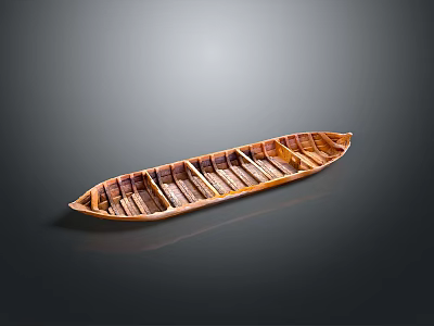 Detailed Handcrafted Vintage Wooden Boat With Brown Seats Lighted On Dark Background 3d model