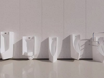 Modern Urinals in Public Restroom with Light Textured Walls and Smooth Floor 3d model