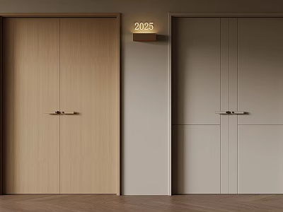 Modern Interior Doors Light Wood Double And Light Gray Paneled With Wall Lamp Displaying 2025 3d model
