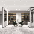 Modern Showroom Interior Design With Spacious Space Marble Floor Glass Partitions And Green Plants