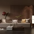 Modern Leisure Area Interior With Sofa Pillows Coffee Table Floor Lamp And Green Plant