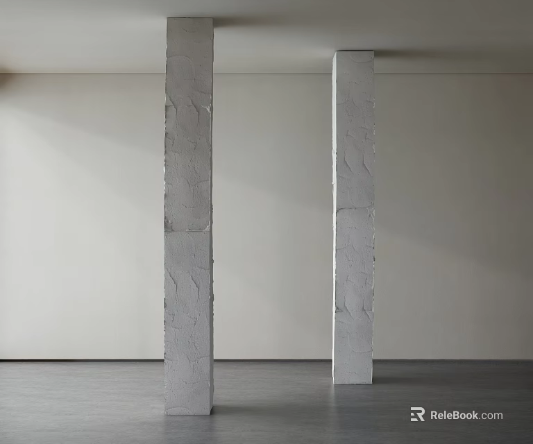 White Columns In Modern Minimalist Interior With Light Walls And Gray Floors 3d model 