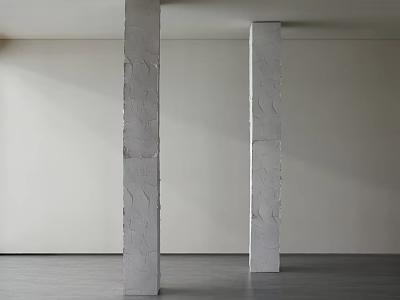 White Columns In Modern Minimalist Interior With Light Walls And Gray Floors 3d model