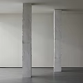 White Columns In Modern Minimalist Interior With Light Walls And Gray Floors