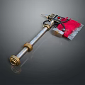 Unique Weapon Featuring Metal Pole Golden Accents Red Component And Serrated Edge