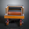 Wooden Utility Cart Featuring Metal Frame Black Cushion And Red Rolling Wheels
