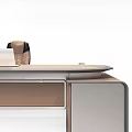Modern Office Desk with Laptop on Top and Cabinet with Drawers