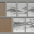 Various Bamboo Window Blinds Styles With Decorative Landscape And Calligraphy Patterns 3d model