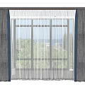 Layered Curtains for Window with Sheer and Opaque Panels Green Trees and Sea View
