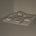 Detailed Architectural Model With Various Structures White Building And Blue Areas