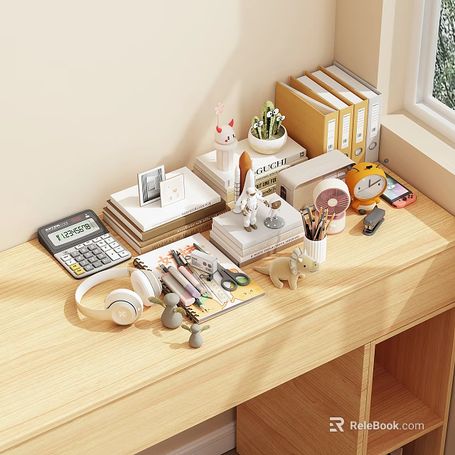 Desk Decorative Ornament Set With Succulent Plant Books Photo Frame And Mini Ornaments 3d model 
