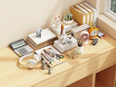 Desk Decorative Ornament Set With Succulent Plant Books Photo Frame And Mini Ornaments 3d model