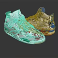 White Green Blue High Top Jordan Nike Shoes With Jumpman Logo And Orange Sole