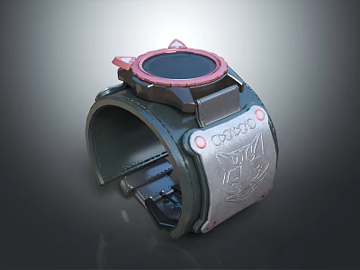 Mechanical Watch With Dark Leather Strap Red Bezel Black Dial And Metallic Details 3d model