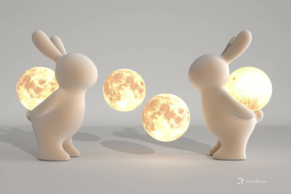 Rabbit Shaped Table Lamp with Luminous Moon Lights for Home Decoration 3d model 