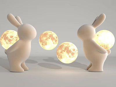 Rabbit Shaped Table Lamp with Luminous Moon Lights for Home Decoration 3d model