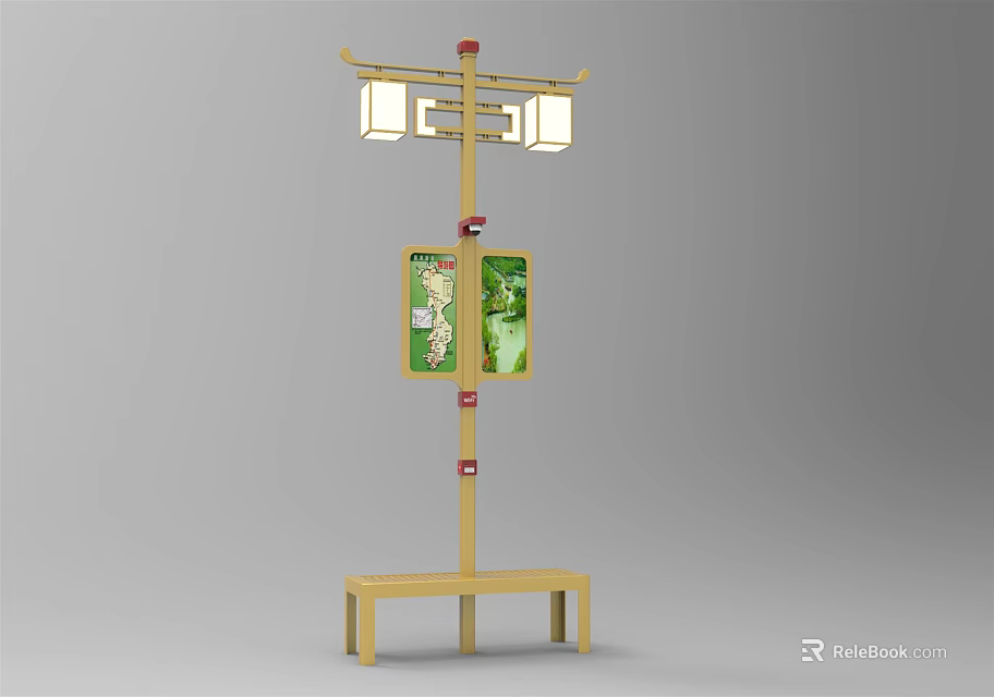 Traditional Style Outdoor Light With Wooden Structure Lanterns And Decorative Painting 3d model 