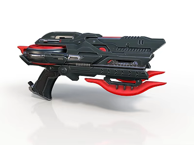 Futuristic Sci-Fi Pistol Weapon Design With Black Body Red Accents And Mechanical Details 3d model