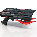 Futuristic Sci-Fi Pistol Weapon Design With Black Body Red Accents And Mechanical Details