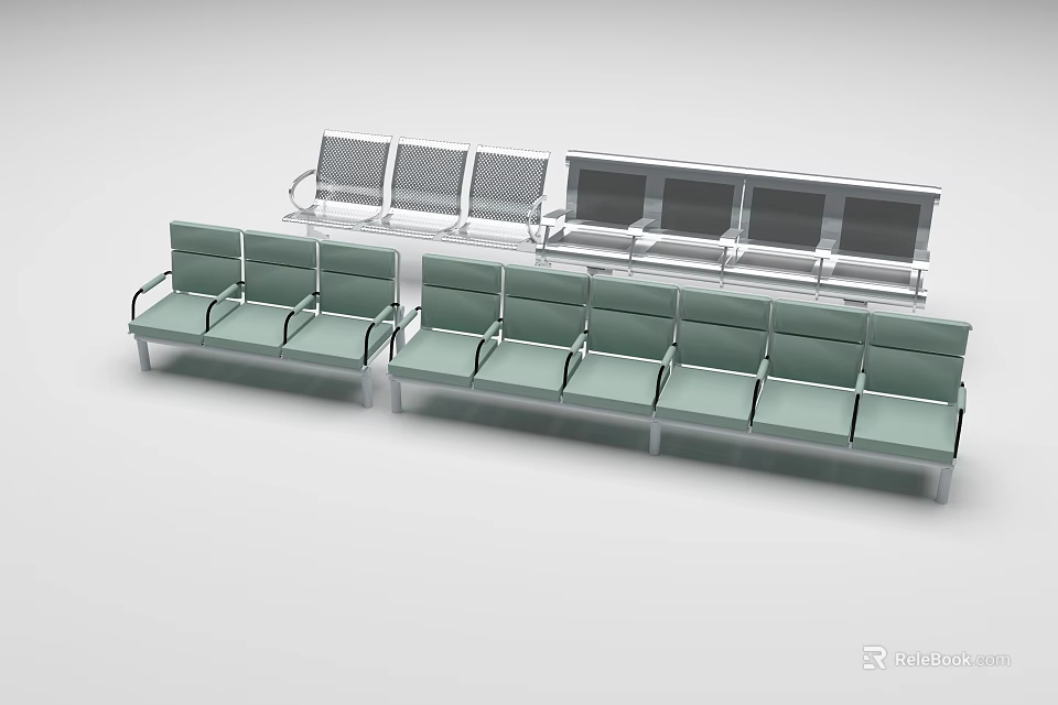 Modern Public Chairs With Green Seats And Metal Frames For Waiting Areas 3d model 
