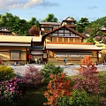 Traditional Ancient Architecture Exterior With Surrounding Green Trees And Colorful Floral Gardens