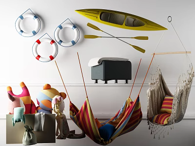 Comfortable Colorful Striped Hanging Chair With Woven Design And Soft Cushion For Living Room 3d model