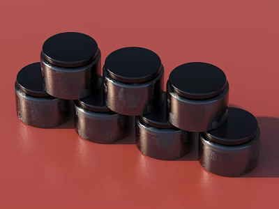 Stacked Wine Bottles And Glasses On Red Background For Display Setup 3d model