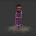 Wooden Water Tower With Pointed Roof And Circular Base Illuminated Display Structure