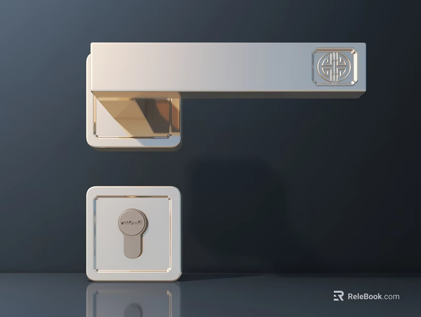 Modern Chrome Door Handle with Keyhole Plate and Sleek Metallic Finish 3d model 