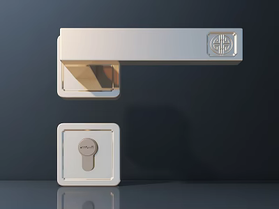Modern Chrome Door Handle with Keyhole Plate and Sleek Metallic Finish 3d model