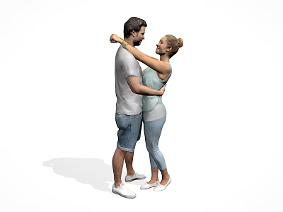 Couple Hugging Each Other In Casual Clothes With Light Green Top And Gray T-Shirt 3d model